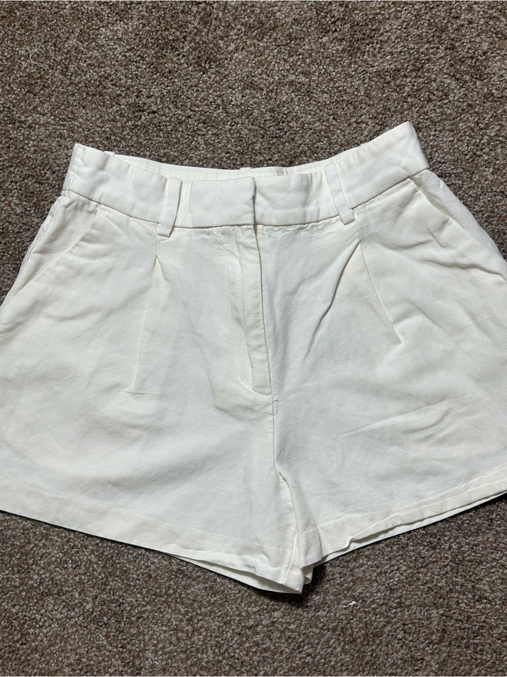 H&M Cream High-Waist Tailored Shorts